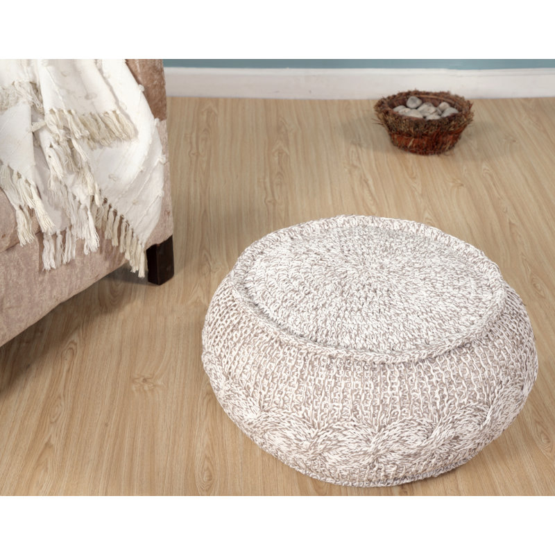 Hawley Cable Knit Cotton Upholstered Ottoman Pouf
